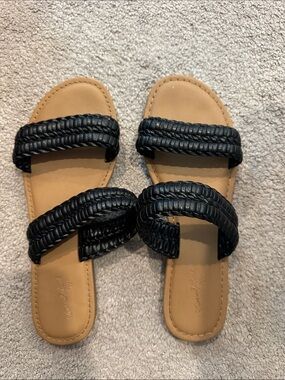 Black Braided Double-Strap Women's Slide Sandals